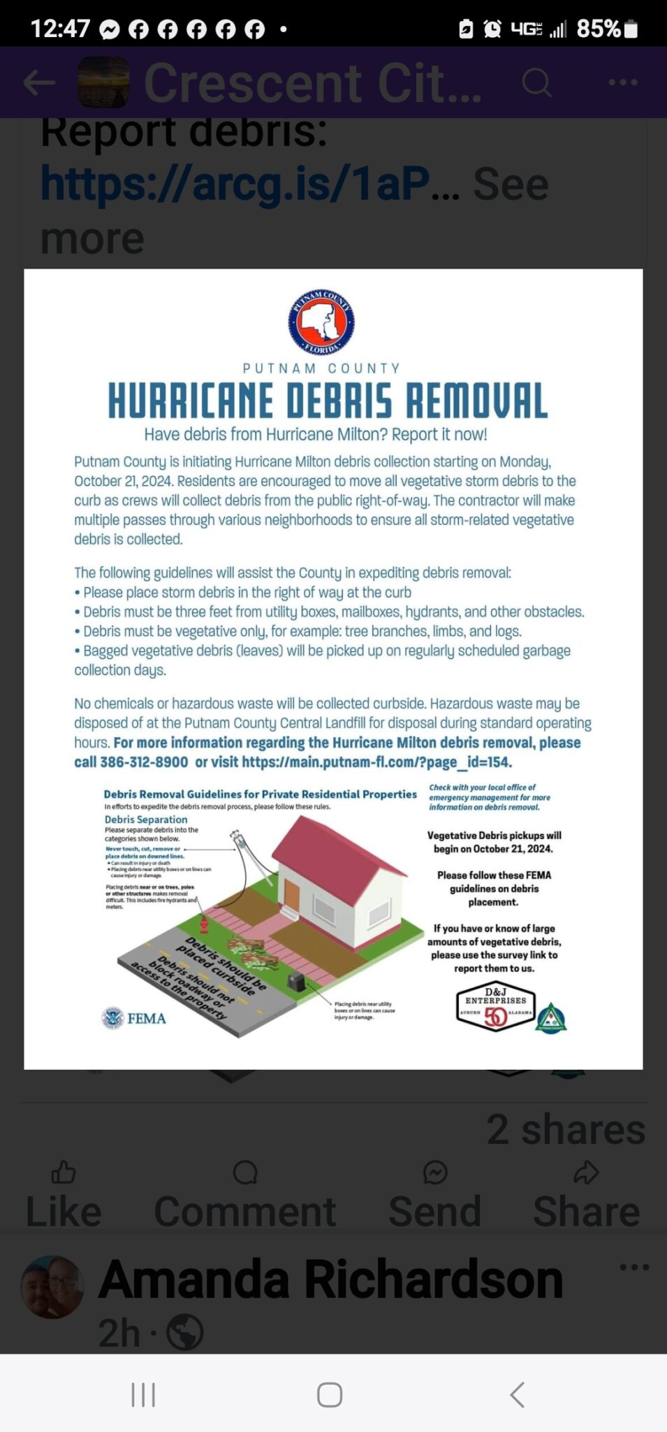 Hurricane Debris Removal – Crescent City, Florida